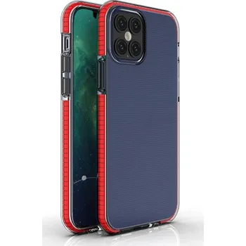 Pouzdro na mobilní telefon Transparentní kryt s barevným rámem pro iPhone 12 / 12 Pro - červený