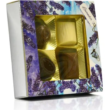 Bonboniéra Selllot, s.r.o., K Hájům 34, 155 00 Praha 5 - Vyrobeno v Belgii Belgické pralinky - Levandule (výřez čtverec) 50g