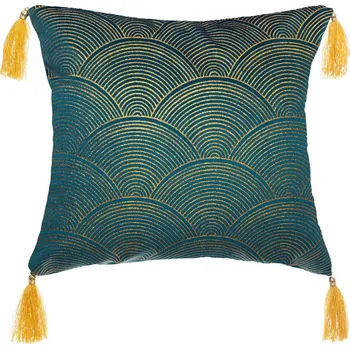 Bytový textil Atmosphera Dekorativní polštář se střapci, 40 x 40 cm, zelená barva se zlatým potiskem