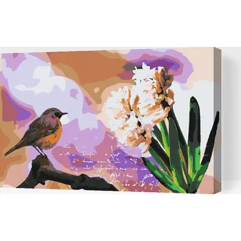 Malování podle čísel - Hyacint a ptáček Velikost: 40x60cm, Rámování: Pouze srolované plátno