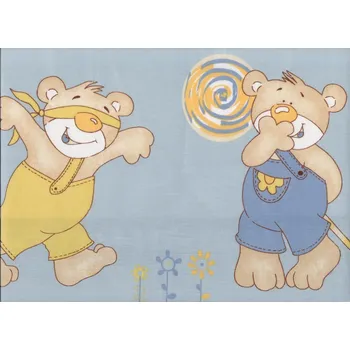 JAN peří Kvalitní bavlněná látka - plátno Medvídek v kalhotkách modrý v metráži - Kvalitní bavlněná látka - Medvídek v kalhotkách modrý 1 m (100x140 cm)