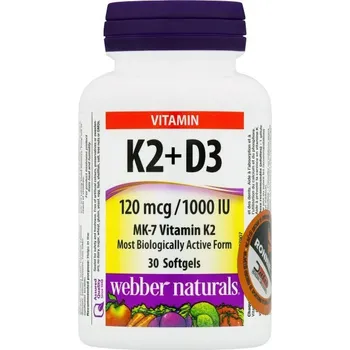Webber Naturals K2 + D3 120 mcg/1000 IU 30 cps.