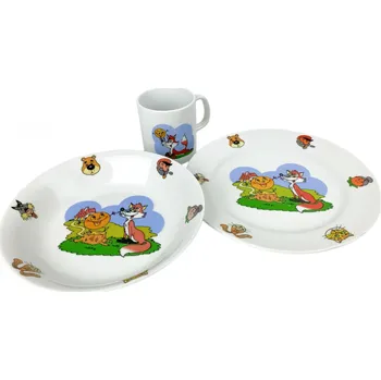 Talíř Český porcelán Dětská jídlení souprava O KOBLÍŽKOVI, 3dílná, porcelán