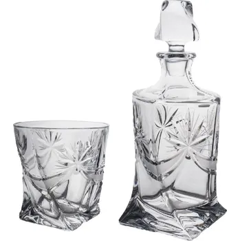 Sklenice Skleněná láhev a sada 6 ks sklenic, Crystalite Bohemia, QUADRO