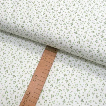 Bavlněné plátno - Květy zelené na bílé - šíře 150cm