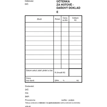 Tiskopis Msk 62 účtenka za hotové číslovaná 2x 50 listů
