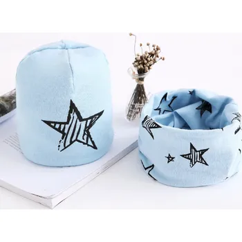 Rukavice Dětský set - čepice + nákrčník modrá hvězda