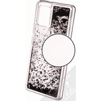 Pouzdro na mobilní telefon 1Mcz Liquid Hexagon Sparkle ochranný kryt s přesýpacím efektem třpytek pro Samsung Galaxy A42 5G černá (black)