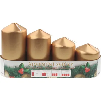 Svíčka Anděl Přerov Adventní svíce válec zlatá LAK, postupka 50, 75, 90, 105 x 50 mm, 4 ks