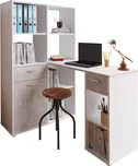 kancelářská sestava Rohový PC stůl s regálem, bílá / beton, MINESON