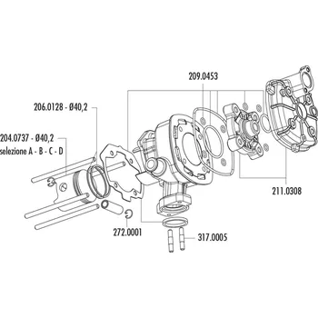 Motodíl Sada těsnění válce Polini Evolution 50ccm, Peugeot horizontal LC 209.0453