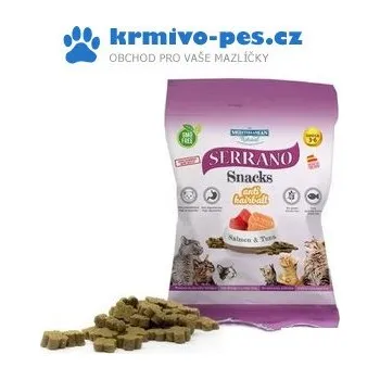 Pamlsek pro kočku Serrano Snack for Cat SalmonTuna AntiHairball 50 g