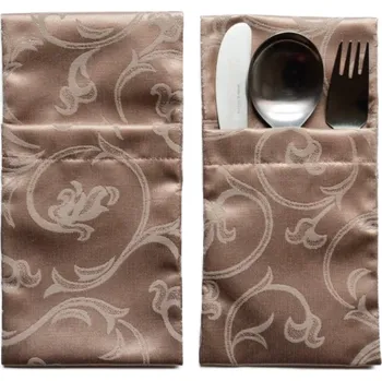 Příbor HEDVA ČESKÝ BROKÁT Kapsa na příbory odaska set 2 ks krucánky kávová