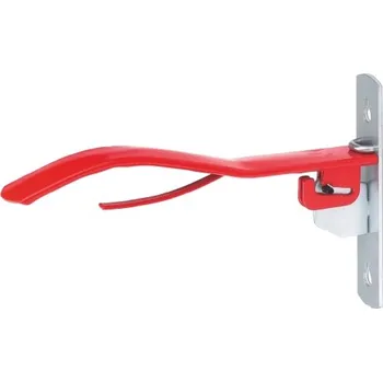 Stájové vybavení Držák na sedlo pro koně sklápěcí kovový červený délka 38 cm s věšákem na uzdečku