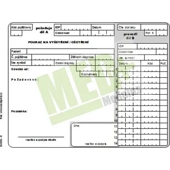 Poukaz na vyšetření - ošetření A5 NCR, blok