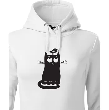 Dámská mikina Dámská mikina s kočkou a ptáčkem, Barva Bílá, Velikost L, Canvas Dámská mikina Bezvatriko.cz 0061