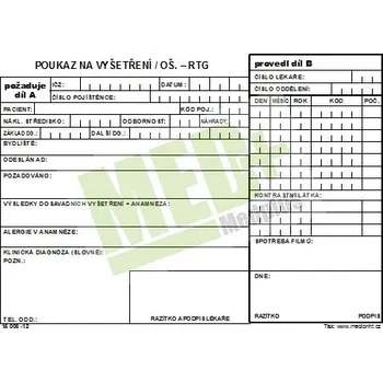 Poukaz na vyšetření – ošetření RTG NCR, blok, 100 listů