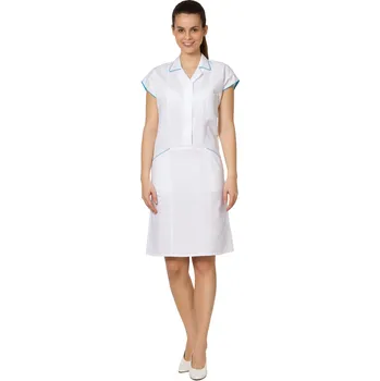 Zdravotnický plášť IREA Sesterské šaty D25 Obvod hrudi: 38 | 82-86 cm, Barva: Bílá s tyrkysovým doplňkem | na zakázku