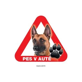 Značení Grel nálepka na plech pozor pes v autě belgický ovčák