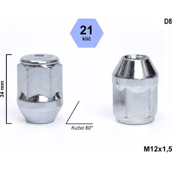 Matice na kolo Kolová matice M12x1,5 kužel, zavřená, klíč 21, H1D4/S, D8, výška 34 mm