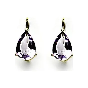 Náušnice Zlaté náušnice, přírodní světlý ametyst, slza 12x8 mm, žluté i bílé zlato, NK 1360