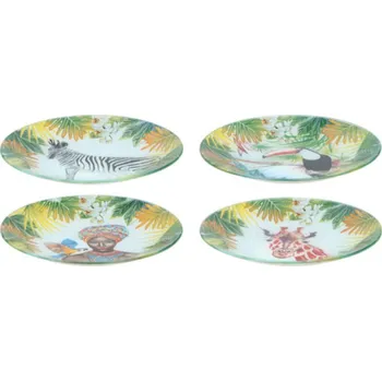 Talíř WADER SADA SKLENĚNÝCH TALÍŘŮ S TROPICKÝMI MOTIVY PRŮMĚR 26 CM 4KS