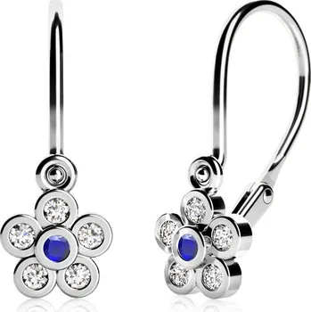 Náušnice Dětské náušnice - kytičky se zirkony - čirá, modrá