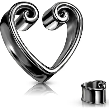 Piercing Šperky4U Černý ocelový tunel do ucha srdce - TN01141K-08