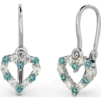 Náušnice Dětské náušnice z bílého zlata - srdíčka se světle modrými a čirými zirkony