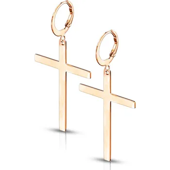 Náušnice Steel Edge Náušnice kroužky s křížkem 3652 Barva: Rose gold