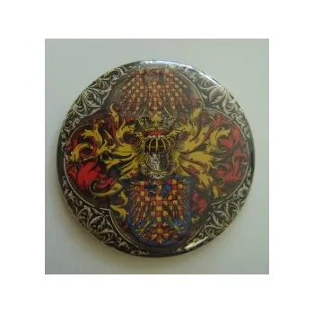 Placka úplný moravský znak s ornamenty na černém pozadí, 56 mm (zavírací špendlík)