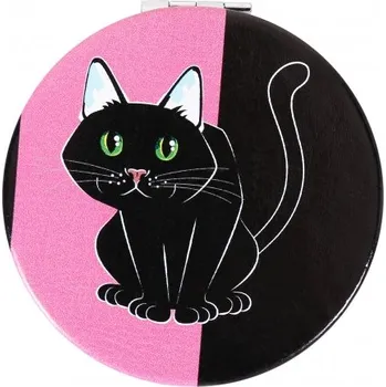 Kosmetické zrcátko KOMPAKTNÍ KULATÉ ZRCÁTKO ČERNÁ KOČKA ALBI (Zrcátko s kočkou)