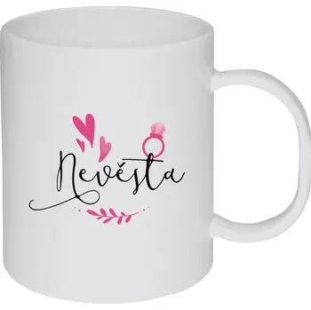 Hrnek 330 ml - plastový Nevěsta - srdíčka a lístečky