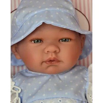 Panenka Realistické miminko - PABLO v puntíkatém kloboučku od firmy ASIVIL ze Španělska (Velikost 43 cm)