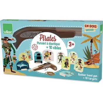 Dětská zbraň Vilac Dřevěná pirátská pistole s gumičkami a terči