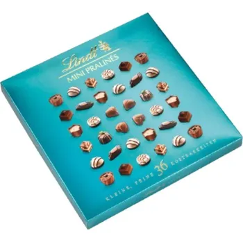 Bonboniéra Bonboniéra LINDT MINI Pralines 180 g / 36 ks TYRKYSOVÁ (výběr 36 pralinek z jemné švýcarské čokolády / mini pralinky / pink)