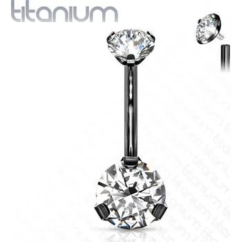 Piercing Černý piercing do pupíku vnitřní závit, zirkon - TITAN