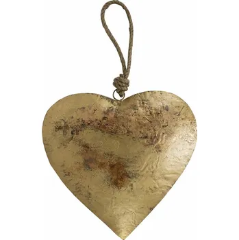 Dekorace závěsné zlaté retro srdce na provázku - 31*2,5*31cm