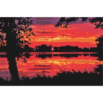 Malování podle čísel - Červený západ slunce Velikost: 40x60cm, Rámování: Pouze srolované plátno