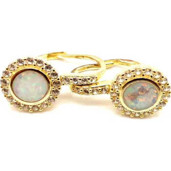 Náušnice Pozlacené náušnice s bílým syntetickým opálem