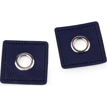 Průchodka s koženkovým čtverečkem k našití, průvlek 8 mm, barva 12 modrá tmavá nikl
