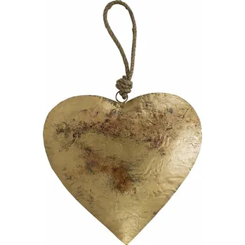 Dekorace závěsné zlaté retro srdce na provázku - 21*2*21cm