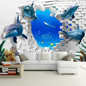 Fototapeta Solution Media 3D tapeta - Delfíni a zeď MU961 3 - 3D Relief - Vliesová tapeta - 320g/m2