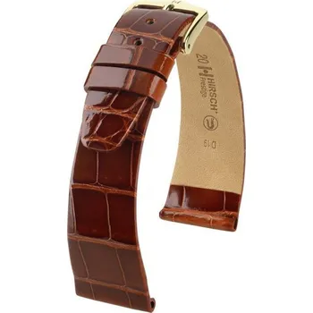 Řemínek na hodinky Kožený řemínek Hirsch Prestige M 02207170-1, hnědý, aligátoří kůže, délka M, Quick Release - 14 mm (spona 10mm)