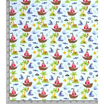 Metráž úplet bavlněný Pirátský ostrov na modré | RTex