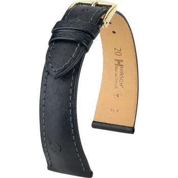 Módní doplněk Kožený řemínek Hirsch Massai Ostrich L 04362050-1, černý, pštrosí kůže, délka L, Quick Release