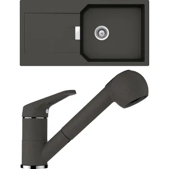 Granitový dřez Set Schock S18-2 (dřez Manhattan D-100L Asphalt + baterie Cosmo.120 Asphalt)