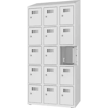 Skříň na dobíjení elektrického nářadí a elektroniky, 15 schránek, v x š x h: 1800x900x500 mm, dveře šedé RAL7035