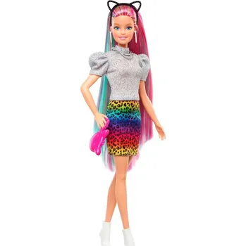 Panenka Barbie GRN81 Leopardí panenka s duhovými vlasy