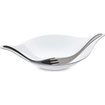 Salátová mísa s příborem Koziol Leaf L mísa bílá, příbor černo-šedý